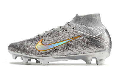 Men's Nike Air Zoom Mercurial Superfly 9 Elite FG Firm Ground High-Tops Football Boots - Silver/Gold