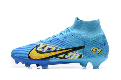 Unisex Kylian Mbappe x Nike Air Zoom Mercurial Superfly 9 Elite FG Firm Ground High-Tops Football Boots - Blue/Yellow/Black