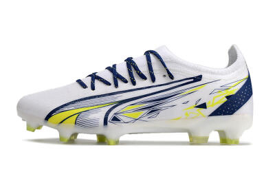 Men's Puma Ultra Ultimate FG Firm Ground Low-Tops Football Boots - White/Blue/Green