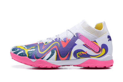 Men's Puma Future Ultimate TF Artificial Turf Low-Tops Football Shoes - White/Yellow/Blue/Pink