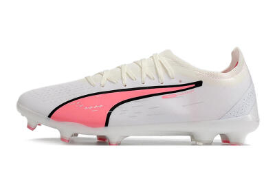 Men's Puma Ultra Ultimate FG Firm Ground Low-Tops Football Boots - White/Pink/Black