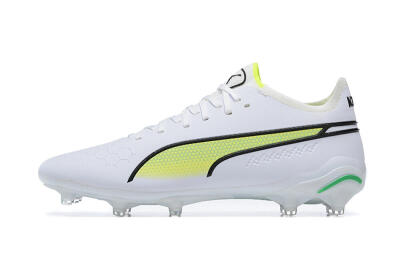 Men's Puma King Ultimate Icon MG Multi Ground Low-Tops Football Boots - White/Yellow/Black