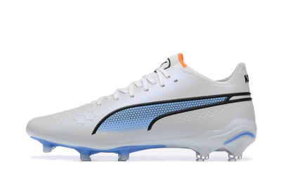 Men's Puma King Ultimate Icon MG Multi Ground Low-Tops Football Boots - White/Blue