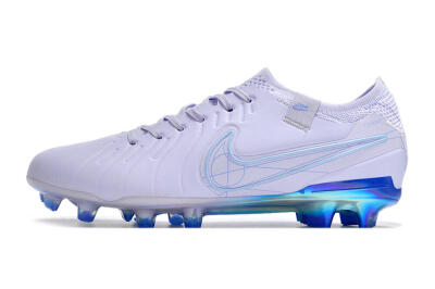 Men's NikeTiempo Legend 10 Elite FG Firm Ground Low-Tops Football Boots - White/Blue/Gold