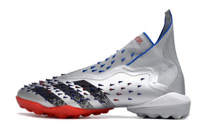 Unisex Adidas Predator Freak+ TF Artificial Turf High-Tops Football Shoes - Silver/Blue/Red