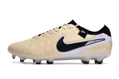Men's Nike Tiempo Legend 10 Elite FG Firm Ground Low-Tops Football Boots - Beige/Black/White