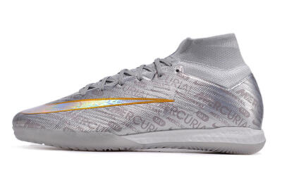 Men's Nike Air Zoom Mercurial Superfly 9 Elite IC Indoor & Futsal High-Tops Football Shoes - Silver/Gold/Yellow