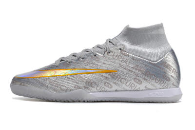 Men's Nike Air Zoom Mercurial Superfly 9 Elite IC Indoor & Futsal High-Tops Football Shoes - Silver/Gold