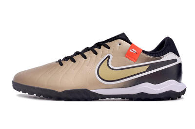 Men's Nike Tiempo Legend 10 Academy TF Artificial Turf Low-Tops Football Shoes - Brown/Gold/White