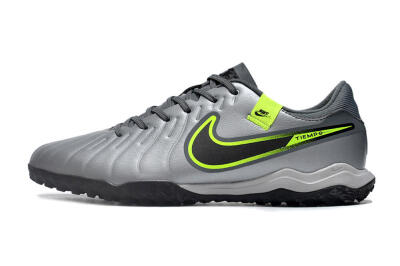 Men's Nike Tiempo Legend 10 Academy TF Artificial Turf Low-Tops Football Shoes - Silver/Grey/Yellow