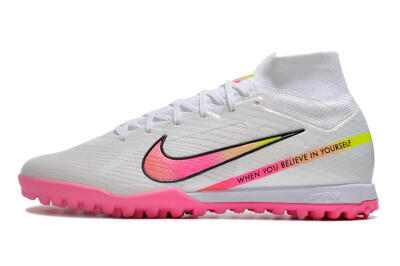 Men's Nike Air Zoom Mercurial Superfly 9 Elite TF Artificial Turf High-Tops Football Shoes - White/Pink/Black/Green