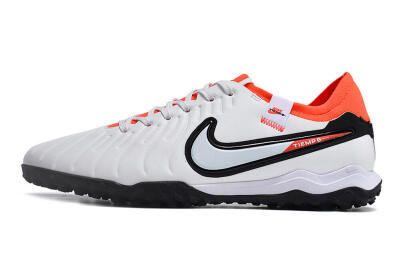 Men's NikeTiempo Legend 10 TF Artificial Turf Low-Tops Football Shoes - White/Black/Orange