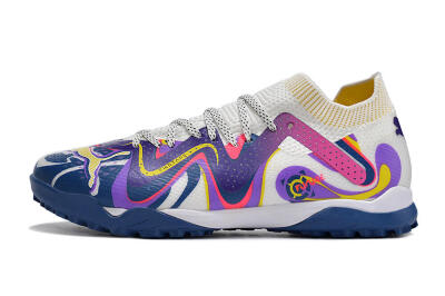 Men's Puma Future X Powercat Tokyo Match TF Artificial Turf Low-Tops Football Shoes - White/Purple/Blue/Yellow