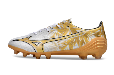 Men's Mizuno Morelia Alpha Made in Japan FG Firm Ground Low-Tops Football Boots - White/Gold/Black