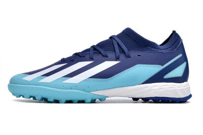 Men's Adidas X Crazyfast.3 TF Artificial Turf Low-Tops Football Shoes - Blue/Jade/White