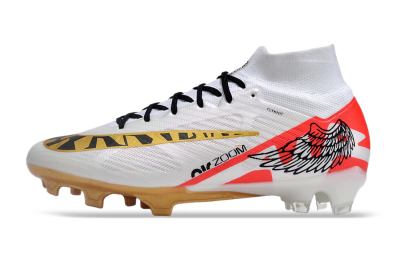 Unisex Nike Air Zoom Mercurial Superfly 9 Elite FG Firm Ground High-Tops Football Boots - White/Gold/Black/Red