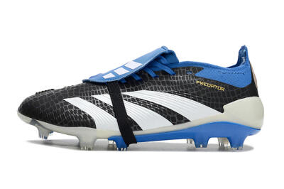 Unisex Adidas Predator Elite Foldover Tongue FG Firm Ground Low-Tops Football Boots - Black/White/Blue