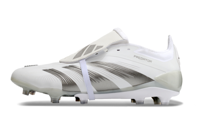 Men's Adidas Predator Elite Foldover Tongue FG Firm Ground Low-Tops Football Boots - White/Grey