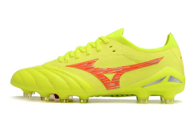 Men's Mizuno Morelia Neo 4 FG Firm Ground Low-Tops Football Boots - Yellow/Red/Grey