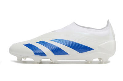 Men's Adidas Predator Elite Laceless FG Firm Ground Low-Tops Football Boots - White/Blue