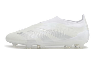 Men's Adidas Predator Elite Laceless FG Firm Ground Low-Tops Football Boots - White/Silver