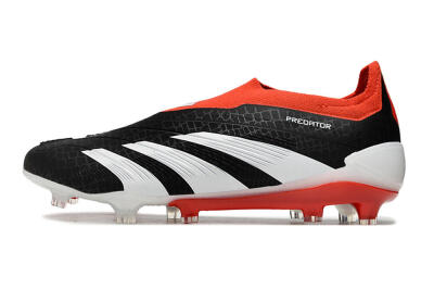 Men's Adidas Predator Elite Laceless FG Firm Ground Low-Tops Football Boots - Black/White/Red