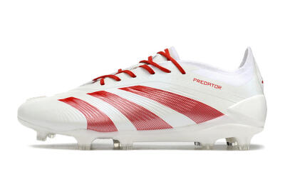 Men's Adidas Predator Elite FG Firm Ground Low-Tops Football Boots - White/Red