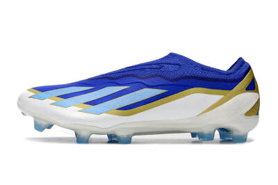 Men's Adidas X Crazyfast.1 Laceless FG Firm Ground Low-Tops Football Boots - Blue/White/Gold