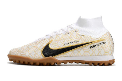 Men's Nike Air Zoom Mercurial Superfly 9 Elite TF Artificial Turf High-Tops Football Shoes - White/Black/Gold