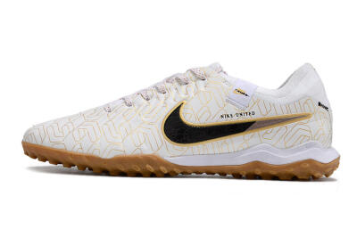 Men's Nike Tiempo Legend 10 Pro TF Artificial Turf Low-Tops Football Shoes - White/Gold/Black