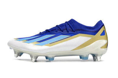 Men's Adidas X Crazyfast.1 Messi SG Soft Ground Low-Tops Football Boots - Blue/Jade/Gold/White