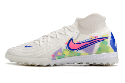 Men's Nike Phantom Luna Elite NU TF Artificial Turf High-Tops Football Shoes - White/Blue/Pink/Yellow
