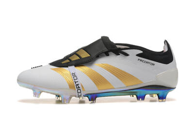 Men's Adidas Predator Elite Foldover Tongue FG Firm Ground Low-Tops Football Boots - White/Black/Gold