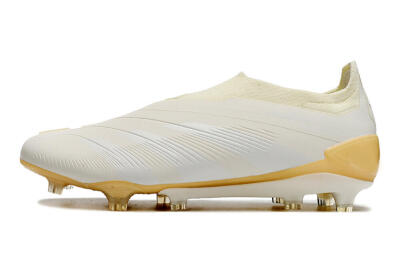 Men's Adidas Predator Accuracy+ Laceless FG Firm Ground Low-Tops Football Boots - White/Beige