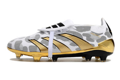 Men's Adidas Predator Elite Foldover Tongue FG Firm Ground Low-Tops Football Boots - White/Silver/Gold/Black