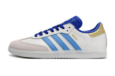 Men's Adidas Samba Messi IC Indoor & Futsal Low-Tops Football Shoes - Grey/White/Blue/Gold