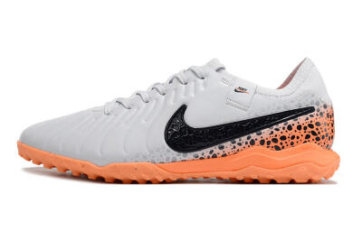 Men's Nike Tiempo Legend 10 Pro TF Artificial Turf Low-Tops Football Shoes - White/Black/Orange