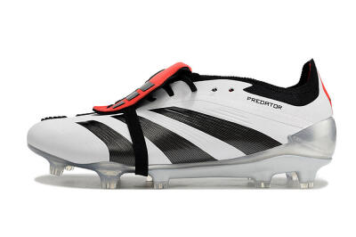 Men's Adidas Predator Elite Foldover Tongue FG Firm Ground Low-Tops Football Boots - White/Black/Red