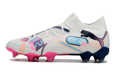Men's Puma Future Ultimate FG Firm Ground Low-Tops Football Boots - White/Blue/Black/Pink