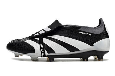 Men's Adidas Predator Elite Foldover Tongue FG Firm Ground Low-Tops Football Boots - Black/White/Grey