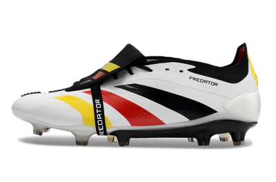 Men's Adidas Predator Elite Foldover Tongue FG Firm Ground Low-Tops Football Boots - White/Black/Red/Yellow
