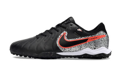 Men's Nike Tiempo Legend 10 Pro TF Artificial Turf Low-Tops Football Shoes - Black/Silver/Red