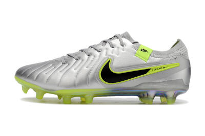 Men's NikeTiempo Legend 10 Elite FG Firm Ground Low-Tops Football Boots - Silver/Yellow/Black
