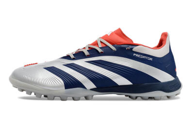 Unisex Adidas Predator 24 Elite TF Artificial Turf Low-Tops Football Shoes - Silver/Blue/Red