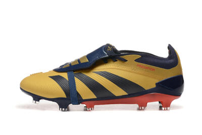 Men's Adidas Predator Elite Foldover Tongue FG Firm Ground Low-Tops Football Boots - Gold/Blue/Red