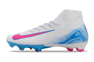 Unisex Nike Air Zoom Mercurial Superfly 10 Elite FG Firm Ground High-Tops Football Boots - White/Pink/Blue