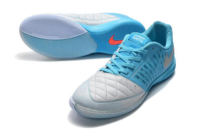 Men's Nike Lunar Gato 2 IC Indoor & Futsal Low-Tops Football Shoes - White/Blue/Silver
