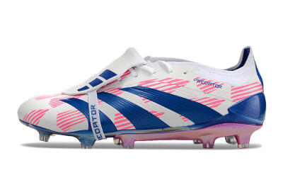 Men's Adidas Predator Elite Foldover Tongue FG Firm Ground Low-Tops Football Boots - White/Pink/Blue