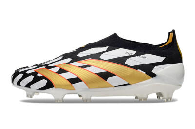 Men's Adidas Predator 24 Elite Laceless FG Firm Ground Low-Tops Football Boots - Black/White/Gold