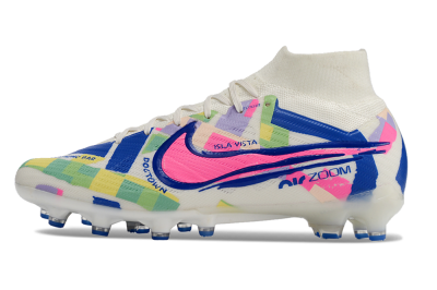 Men's Nike Air Zoom Mercurial Superfly 9 Elite AG Artificial Grass High-Tops Football Boots - White/Pink/Blue/Yellow